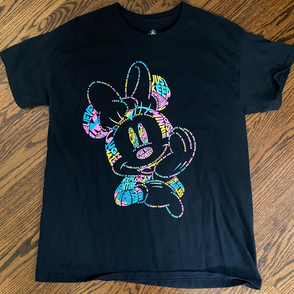 Disney Minnie Mouse Women’s Pullover Short Sleeve‎ Graphic T Shirt Black Size L
